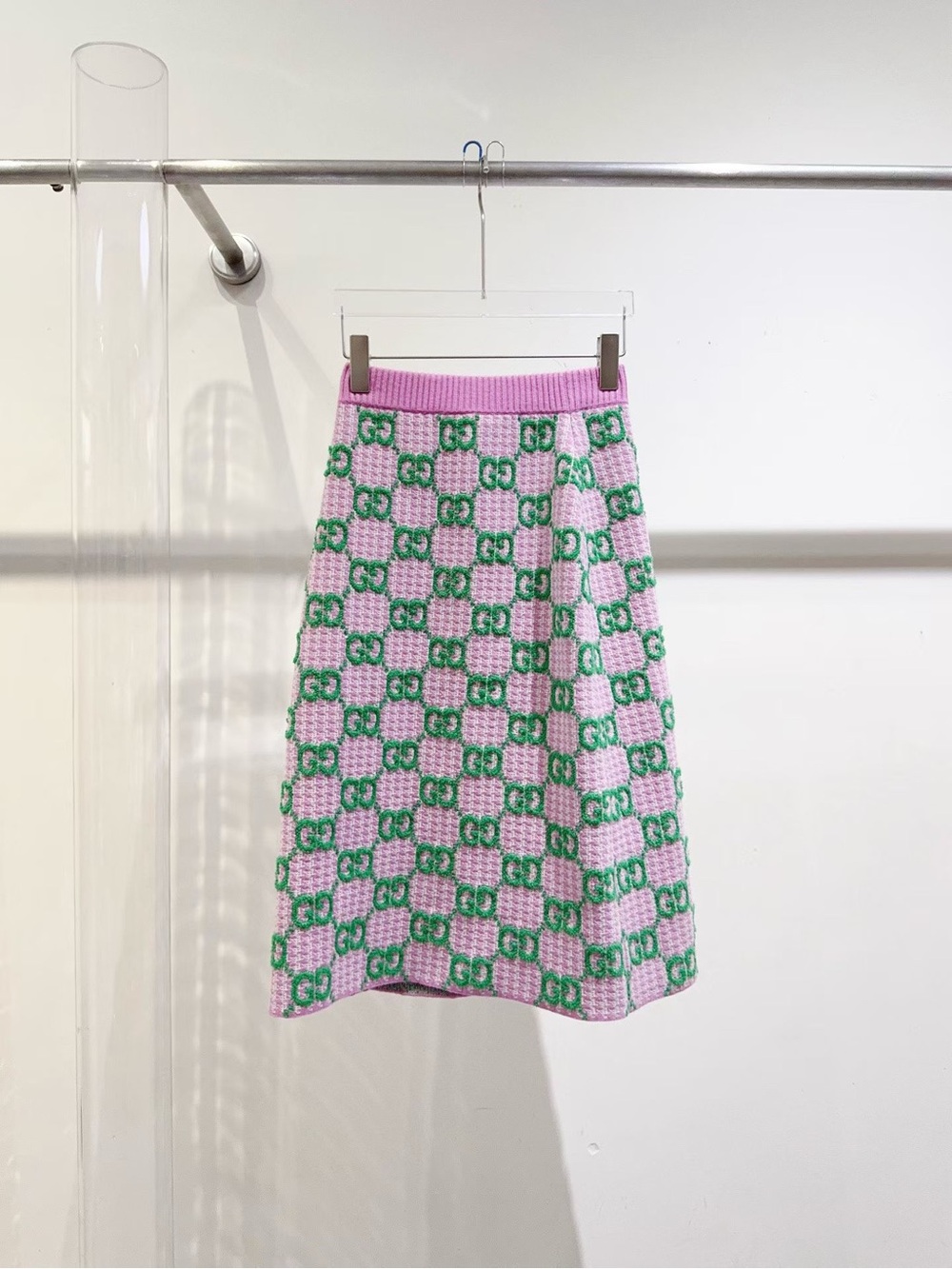 🚩steal Gucci Pink & Green GG Knit A-Line Skirt